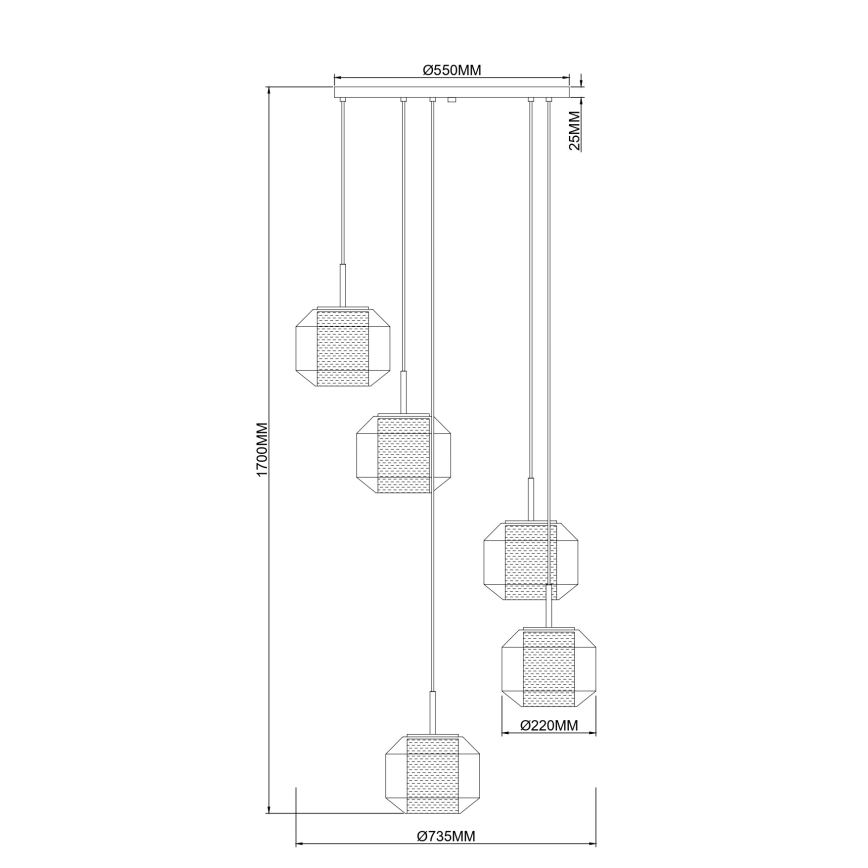Zuma Line - Hängeleuchte an Seil 5xE27/25W/230V Ø 73 cm gold/schwarz