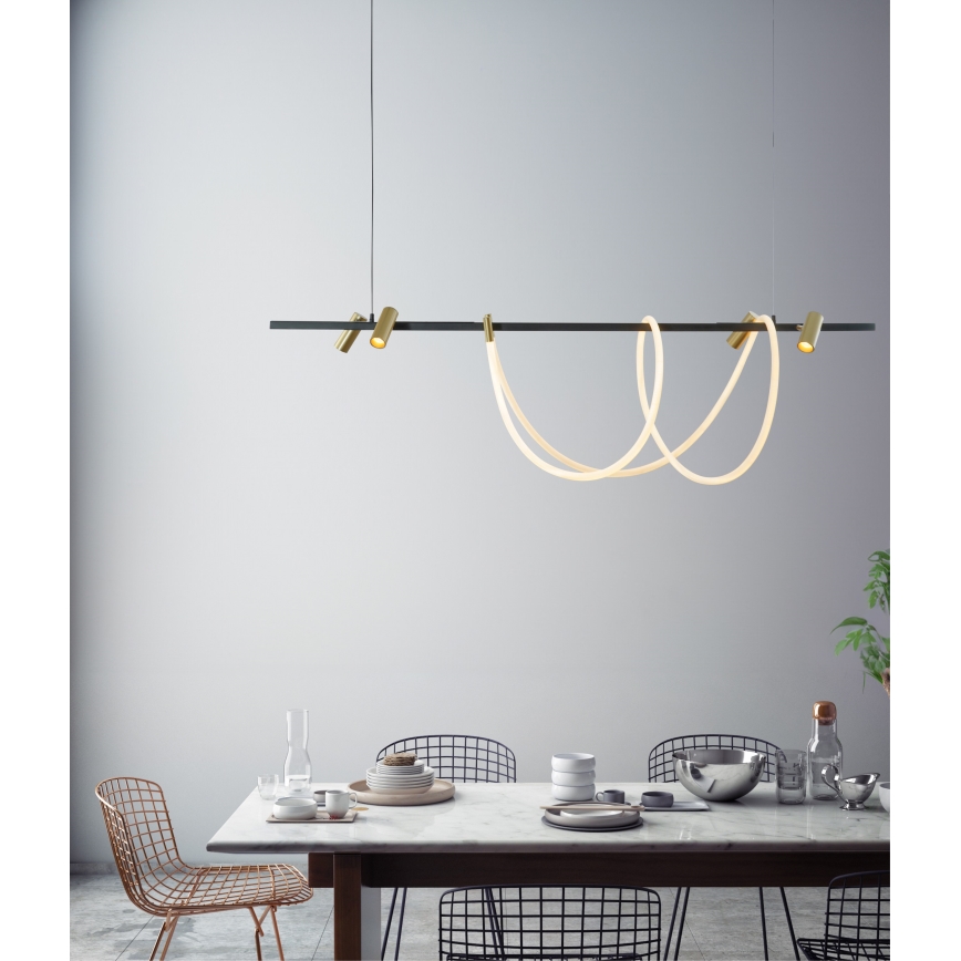 Zuma Line - LED dimmbarer Kronleuchter an Seil LED/60W + LED/7,5W/230V 2700-6000K schwarz/gold + Fernbedienung