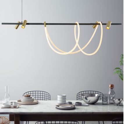Zuma Line - LED dimmbarer Kronleuchter an Seil LED/60W + LED/7,5W/230V 2700-6000K schwarz/gold + Fernbedienung