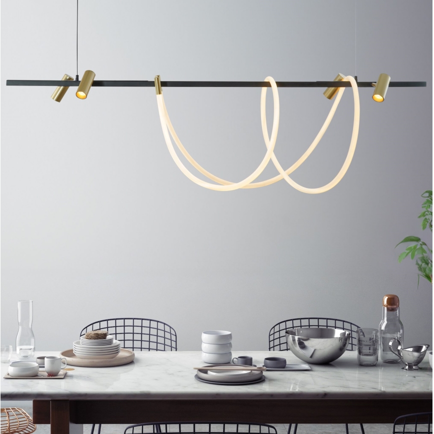 Zuma Line - LED dimmbarer Kronleuchter an Seil LED/60W + LED/7,5W/230V 2700-6000K schwarz/gold + Fernbedienung