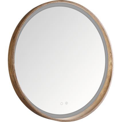 Zuma Line - LED-beheizter Badezimmerspiegel mit LED-Hintergrundbeleuchtung/36W/230V 3000/4000/6000K Ø 80 cm IP44 Eiche