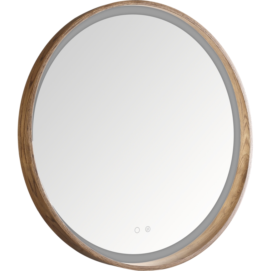 Zuma Line - LED-beheizter Badezimmerspiegel mit LED-Hintergrundbeleuchtung/36W/230V 3000/4000/6000K Ø 80 cm IP44 Eiche