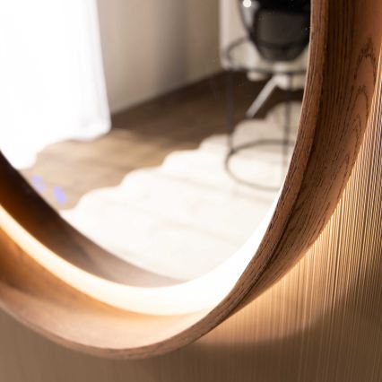 Zuma Line - LED-beheizter Badezimmerspiegel mit LED-Hintergrundbeleuchtung/36W/230V 3000/4000/6000K Ø 80 cm IP44 Eiche