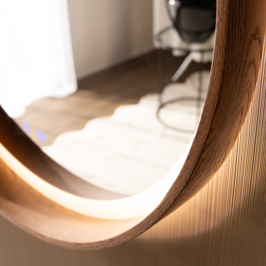 Zuma Line - LED-beheizter Badezimmerspiegel mit LED-Hintergrundbeleuchtung/36W/230V 3000/4000/6000K Ø 80 cm IP44 Eiche