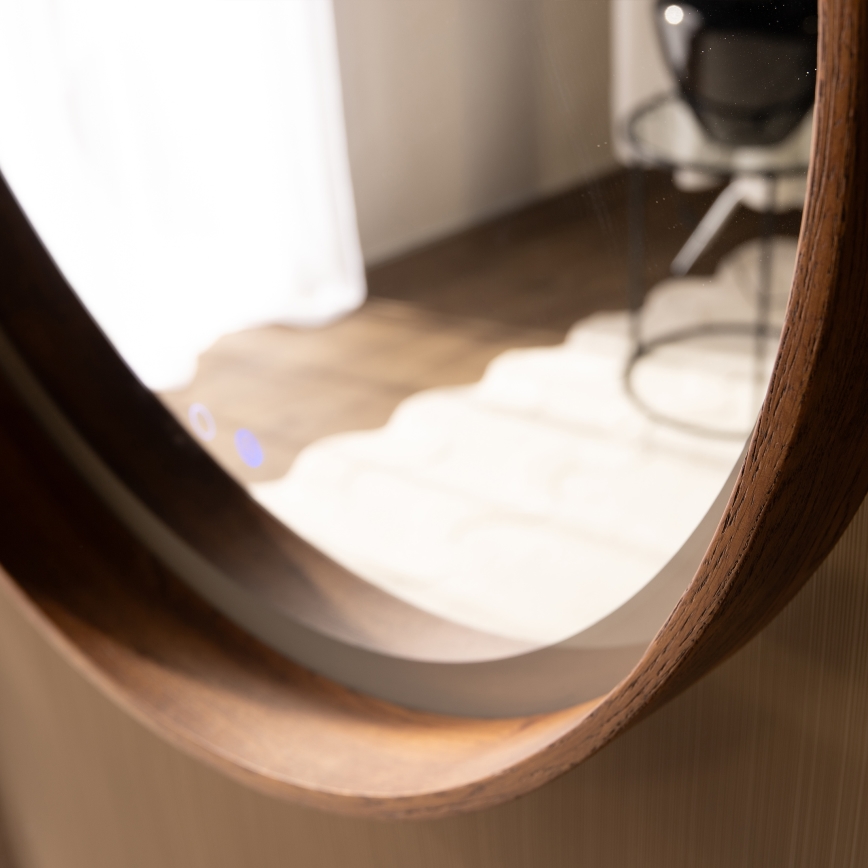 Zuma Line - LED-beheizter Badezimmerspiegel mit LED-Hintergrundbeleuchtung/36W/230V 3000/4000/6000K Ø 80 cm IP44 Eiche