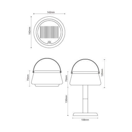 Zuma Line - Dimmbare, aufladbare Solar-Tischleuchte LED/2,2W/2000 mAh IP44 schwarz