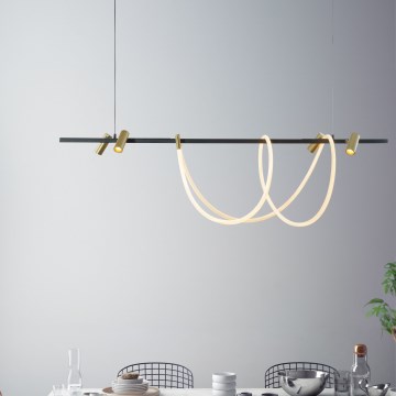 Zuma Line - LED dimmbarer Kronleuchter an Seil LED/60W + LED/7,5W/230V 2700-6000K schwarz/gold + Fernbedienung