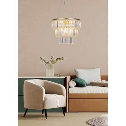 Zuma Line - Kristall-Kronleuchter an Schnur 4xE14/40W/230V golden