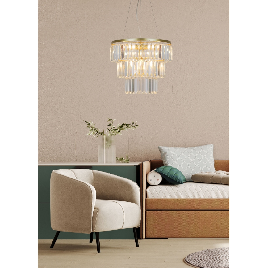 Zuma Line - Kristall-Kronleuchter an Schnur 4xE14/40W/230V golden